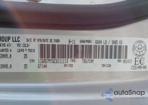 2012 Ram 1500 Sport из США, поврежденный, VIN 1C6RD7MT6CS111113